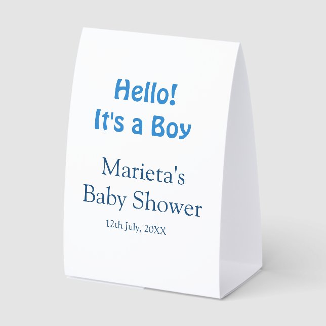 Plaque De Table Bonjour C'EST UN GARÇON BABY SHOWER BLEU NOM DATE  (Recto)