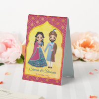 Bordure de design rose et or avec couple indien