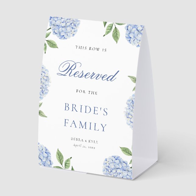 Plaque De Table Bordure de mariage classique avec hortensias bleus (Recto)