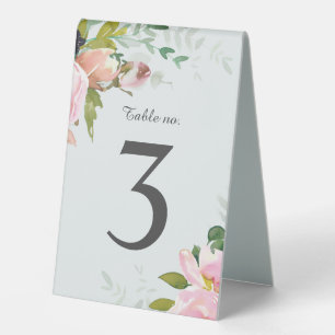Plaque De Table Bouquets de fleurs rose pâle sur le bleu clair Nom
