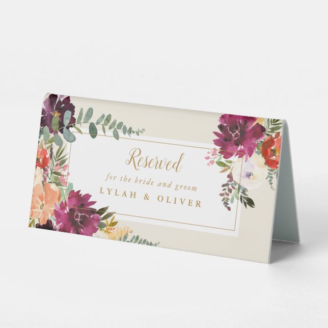 Plaque De Table Bourgogne florale romantique + Mariée de Pêche & S (Recto)