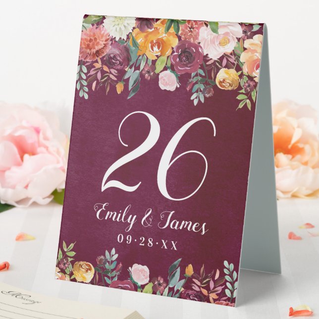 Plaque De Table Bourgogne Rustique Automne Floral Mariage Monogram (In SItu (Mariage))