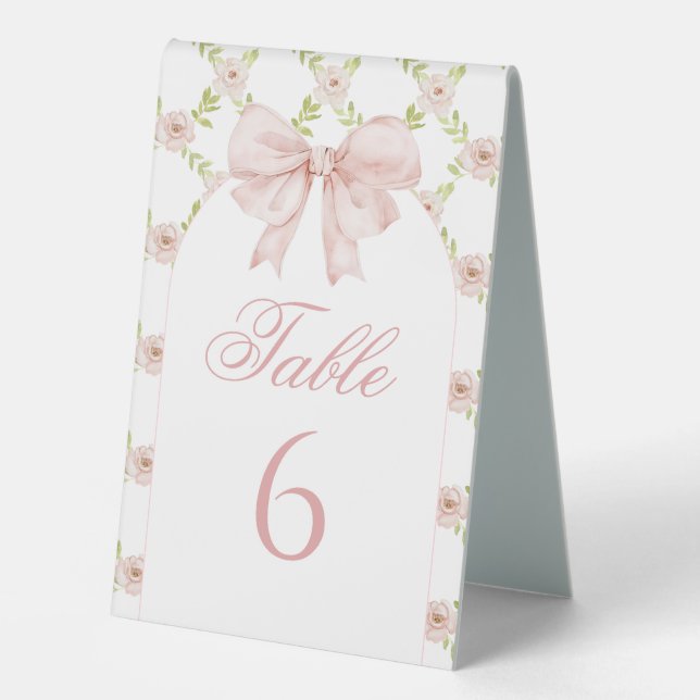 Plaque De Table Bow rose Floral Chic Baby Girl Douche Numéro de ta (Recto)