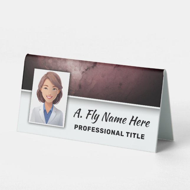Plaque De Table Brown Burgundy Stone Professionnel Nom photo Logo (Recto)