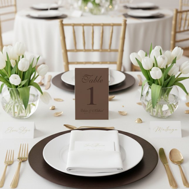 Plaque De Table Brown Mariage Mousse moderne simple (Elevate your reception setup with these Modern Mousse Brown Wedding Table Numbers!)