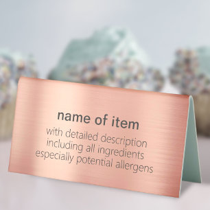 Plaque De Table Buffet or Rose brossé Menu Description de l'articl