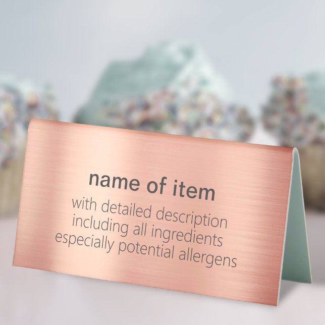 Plaque De Table Buffet or Rose brossé Menu Description de l'articl (Créateur téléchargé)