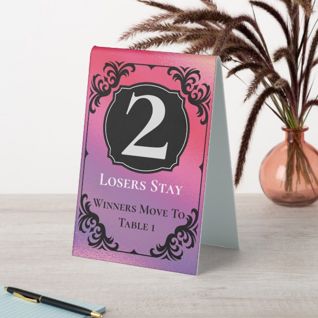 Plaque De Table Bunco Table Deux Cartes Rose Noir Blanc Élégant (En SItu (Tableau))