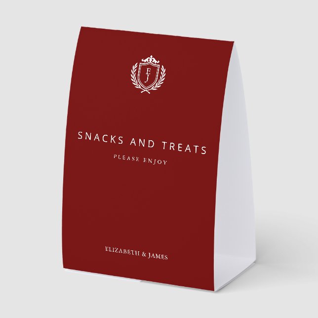 Plaque De Table Burgundy Crest Wedding Welcome, Custom Initials (Recto)