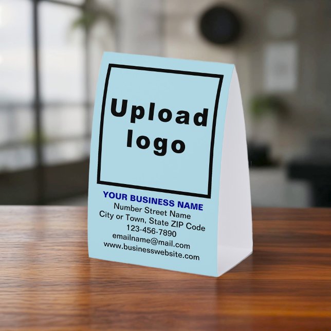 Plaque De Table Business Brand on Light Blue Tent Style Table Sign (Light blue paper table sign tent style with your business brand)