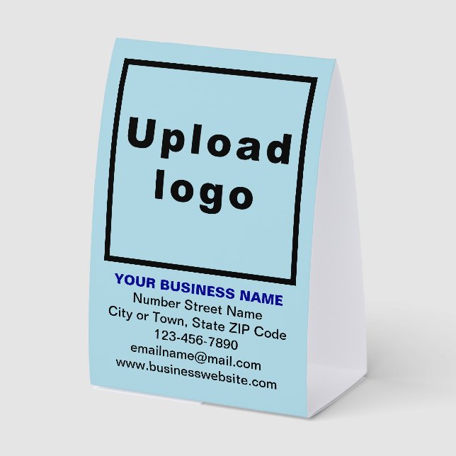 Plaque De Table Business Brand on Light Blue Tent Style Table Sign (Recto)