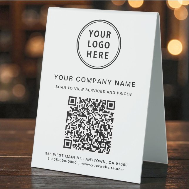 Plaque De Table Business Logo Create Your QR Code (Business Logo Create Your QR Code Table Tent)