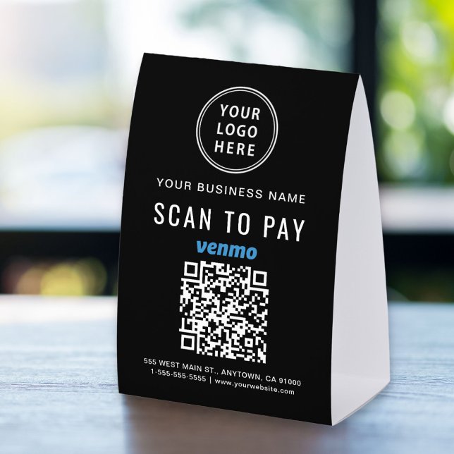 Plaque De Table Business Logo Venmo QR Code Scan To Pay (Créateur téléchargé)