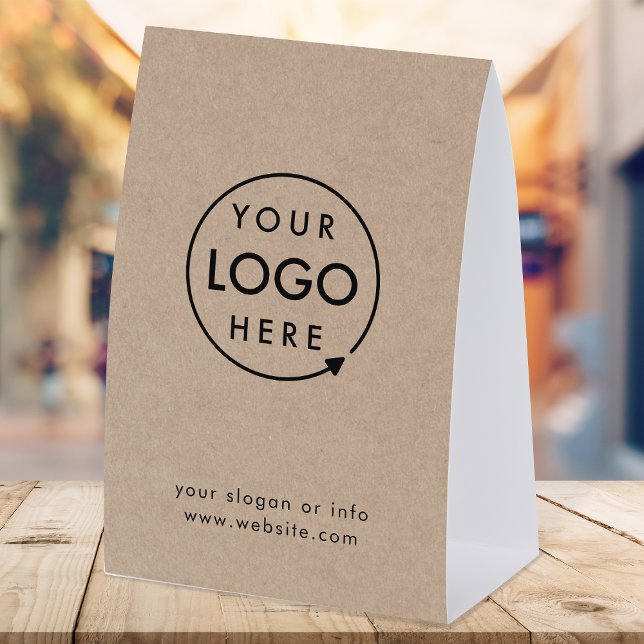 Plaque De Table Business Tabletop Sign | Rustic Kraft Pedestal (Rustic Kraft company branded professional paper table tent signs for small business promotion.)