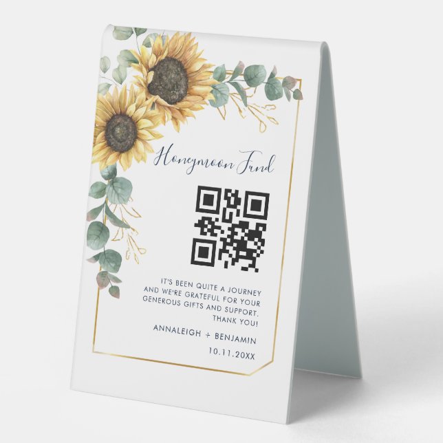Plaque De Table Cadeau de lune de miel Code QR Fleur de tournesol  (Recto)