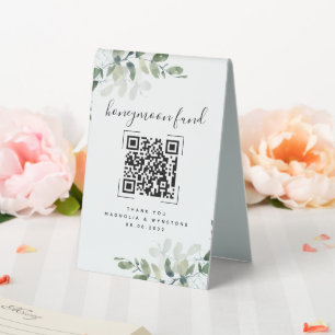 Plaque De Table Cadeau de mariage Lune de miel Eucalyptus Code QR