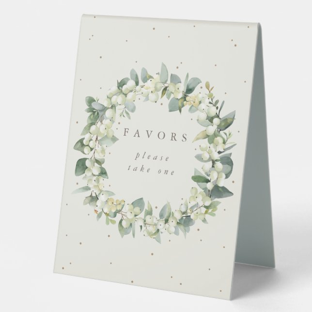 Plaque De Table Cadeaux de mariage Crème Snowberry + Eucalyptus (Recto)