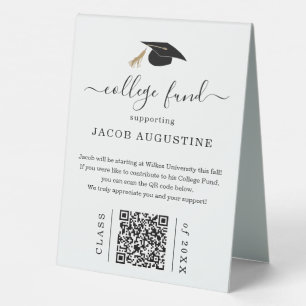 Plaque De Table Caisse de bourse universitaire avec code QR