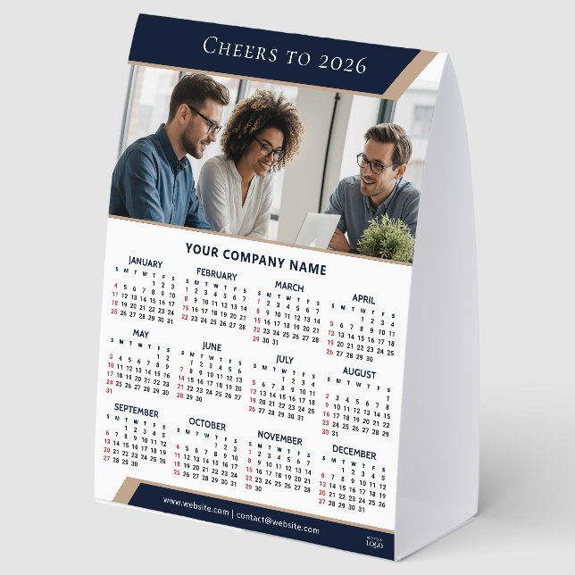 Plaque De Table Calendrier de bureau moderne 2026 | Marque de logo (Recto)