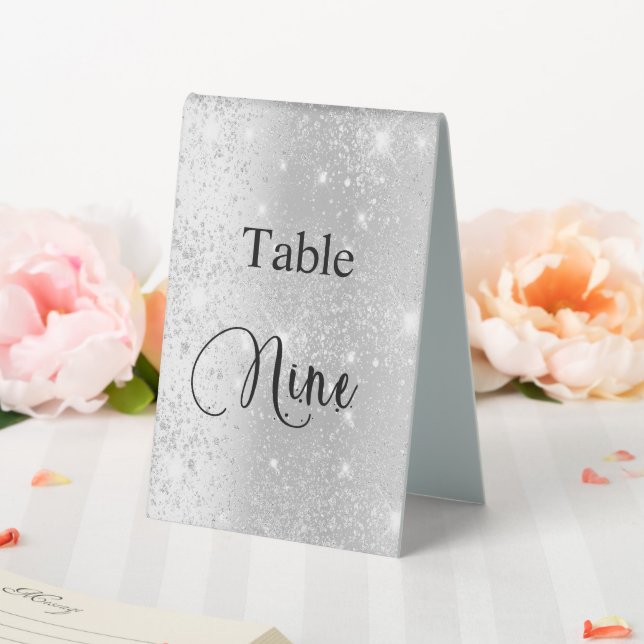 Plaque De Table Calligraphie parties scintillant argent table neuf (In SItu (Mariage))
