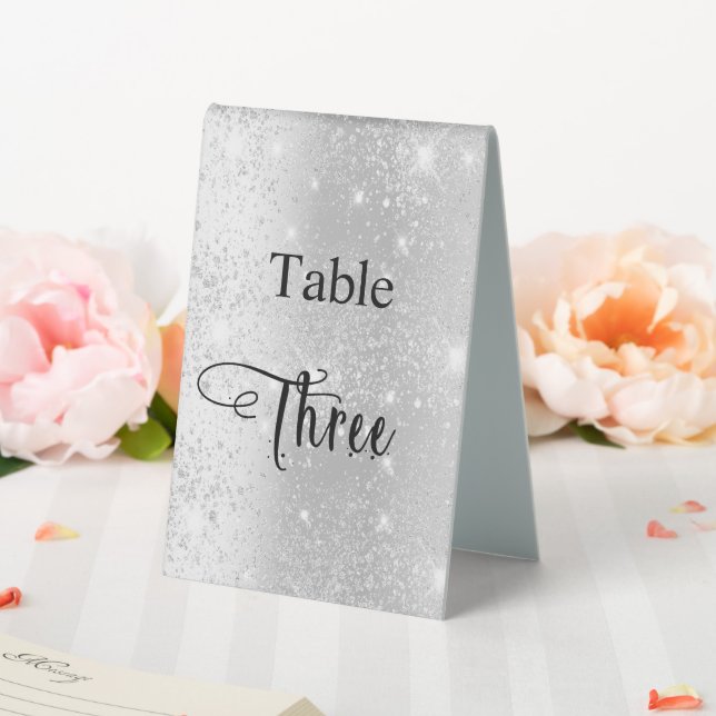 Plaque De Table Calligraphie parties scintillant argent table troi (In SItu (Mariage))