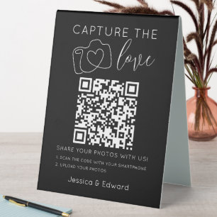 Plaque De Table Capturez L'Amour Qr Code Black Chic Mariage modern