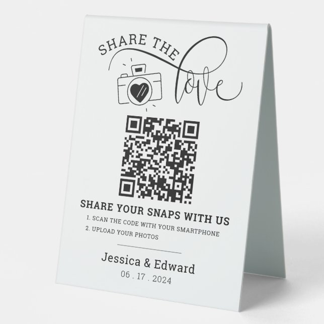 Plaque De Table Capturez Le Love Qr Code Black White Chic Mariage (Recto)