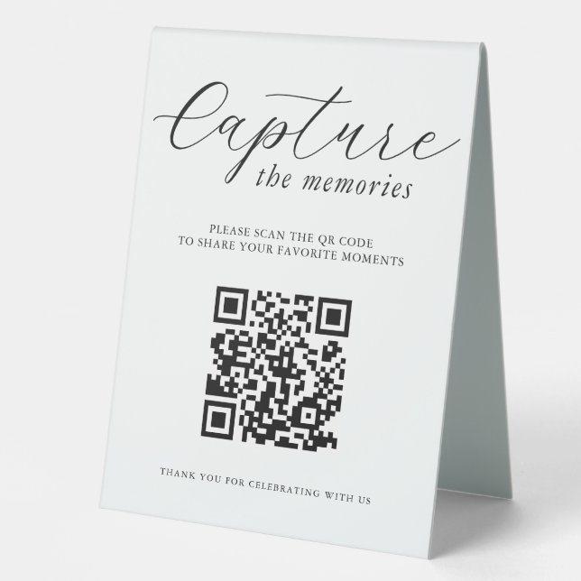 Plaque De Table Capturez les souvenirs Code QR de photo de mariage (Recto)