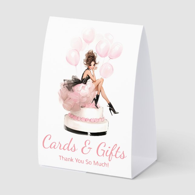 Plaque De Table  cards and gifts ,pink script birthday girl (Recto)