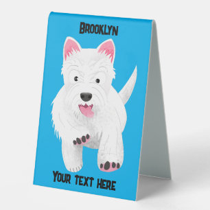 Plaque De Table Caricature blanche de terrier de l'ouest