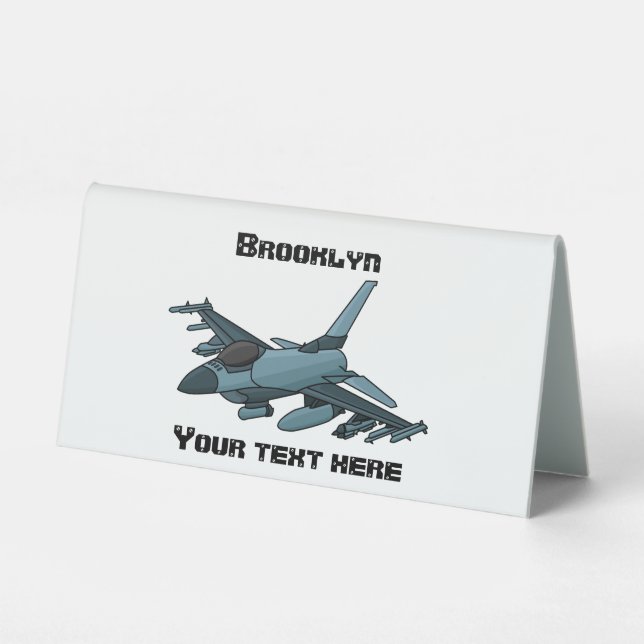 Plaque De Table Caricature d'avion de chasse militaire (Recto)