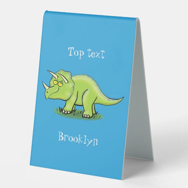Plaque De Table Caricature de dinosaure de triceratops vert mignon (Recto)
