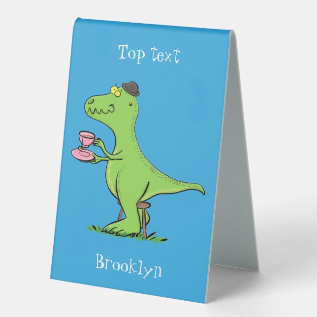 Plaque De Table Caricature de dinosaure vert t rex (Recto)