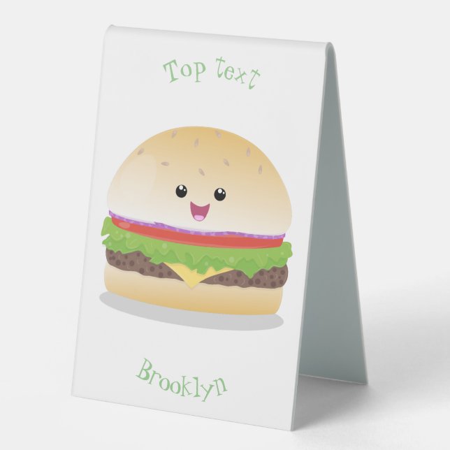 Plaque De Table Caricature de hamburger kawaii joyeux (Recto)