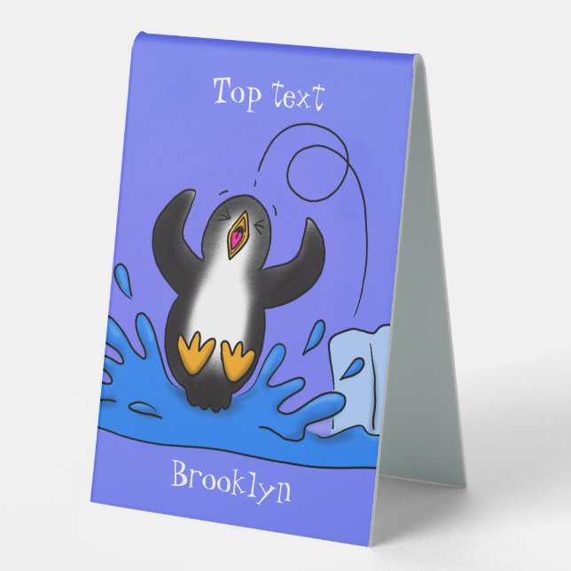 Plaque De Table Caricature de manchot joyeux sautant (Recto)