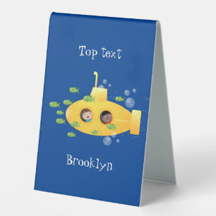 Plaque De Table Caricature de poisson sous-marin jaune mignon