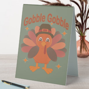 Plaque De Table Caricature de Turquie Thanksgiving - "Gobble Gobbl