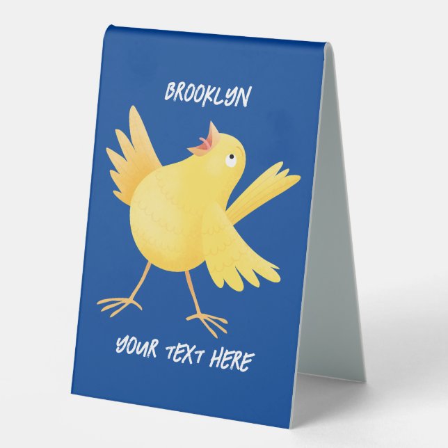 Plaque De Table Caricature d'oiseau canari jaune chantant mignon (Recto)