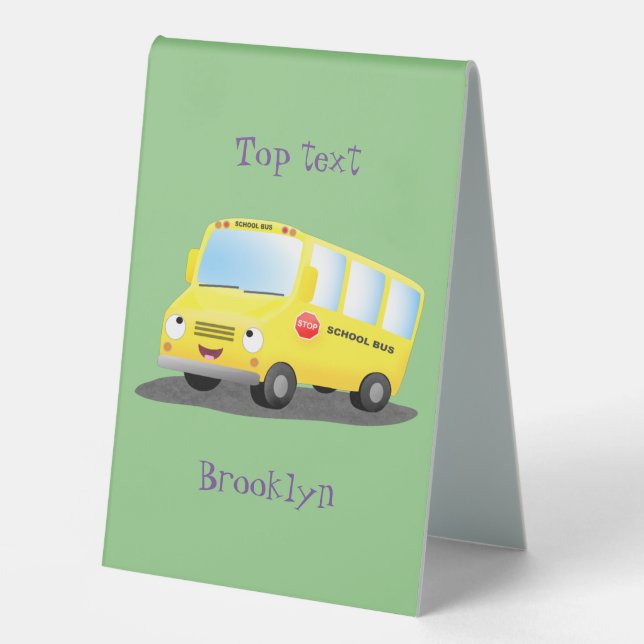 Plaque De Table Caricature du bus scolaire jaune joyeux (Recto)
