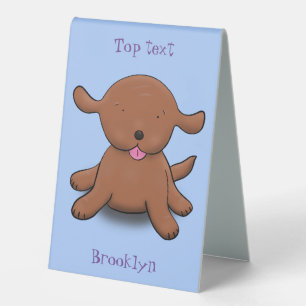 Plaque De Table Caricature en bleu pour chien de chiot joyeux