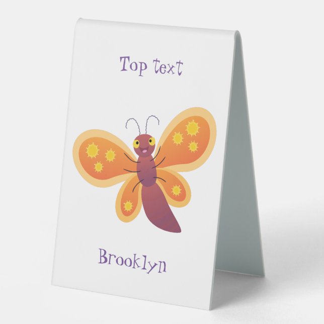 Plaque De Table Caricature joli papillon orange (Recto)