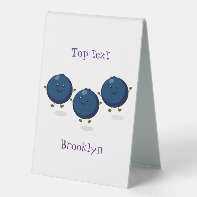 Plaque De Table Caricature mignonne de bleuets violets (Recto)