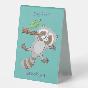 Plaque De Table Caricature pour bébé au raton laveur joyeux