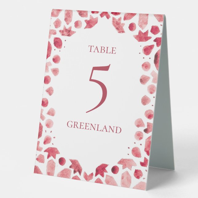 Plaque De Table Carreau aquarelle boho rouge (Recto)