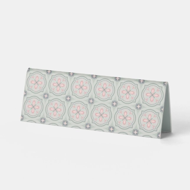 Plaque De Table Carreaux Floraux Pastel Verts (Recto)