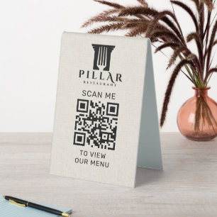 Plaque De Table Carte QR Code Menu Linge beige clair Logo personna