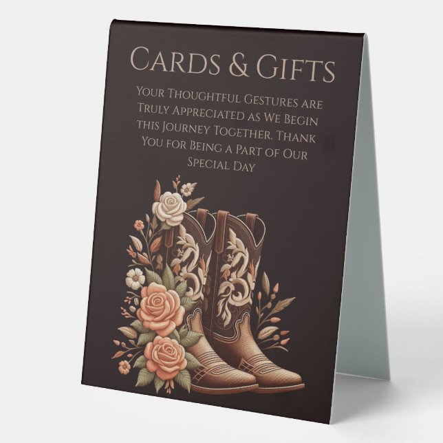 Plaque De Table Cartes de Mariage & Cadeaux Bottes de Cowboy (Verso)