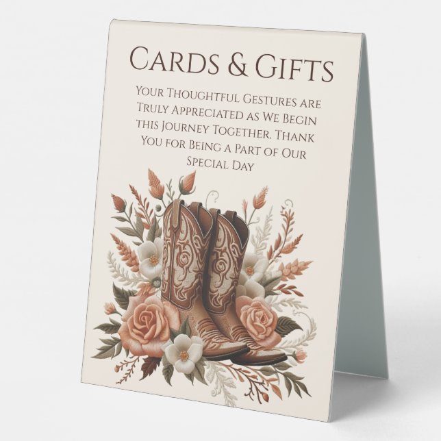 Plaque De Table Cartes de Mariage & Cadeaux Bottes de Cowboy (Verso)