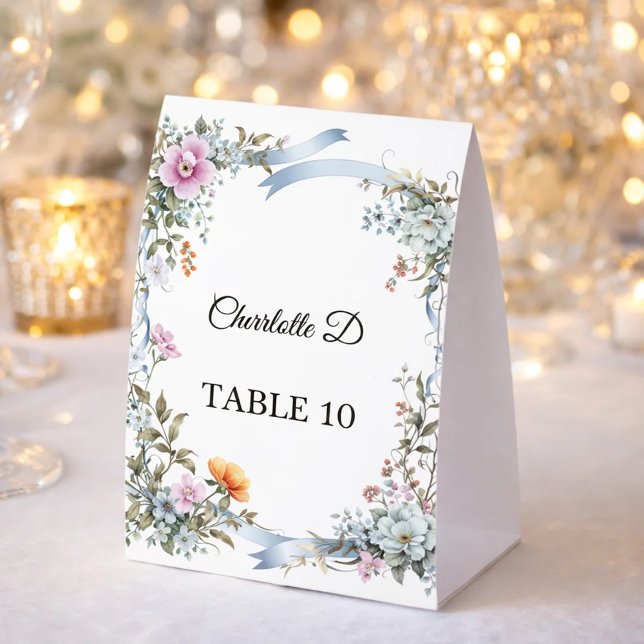Plaque De Table Cartes de table élégantes Florals Blue Ribbon (Créateur téléchargé)