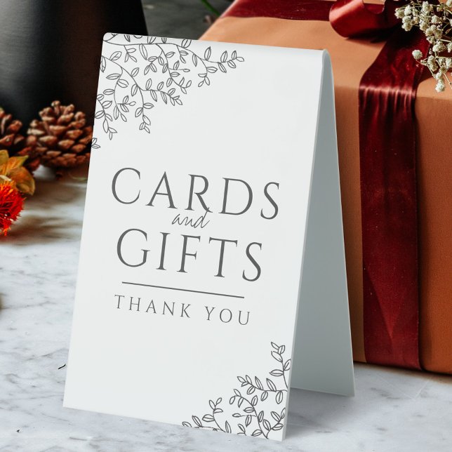 Plaque De Table Cartes et cadeaux mariages en feuilles grises de c (Créateur téléchargé)